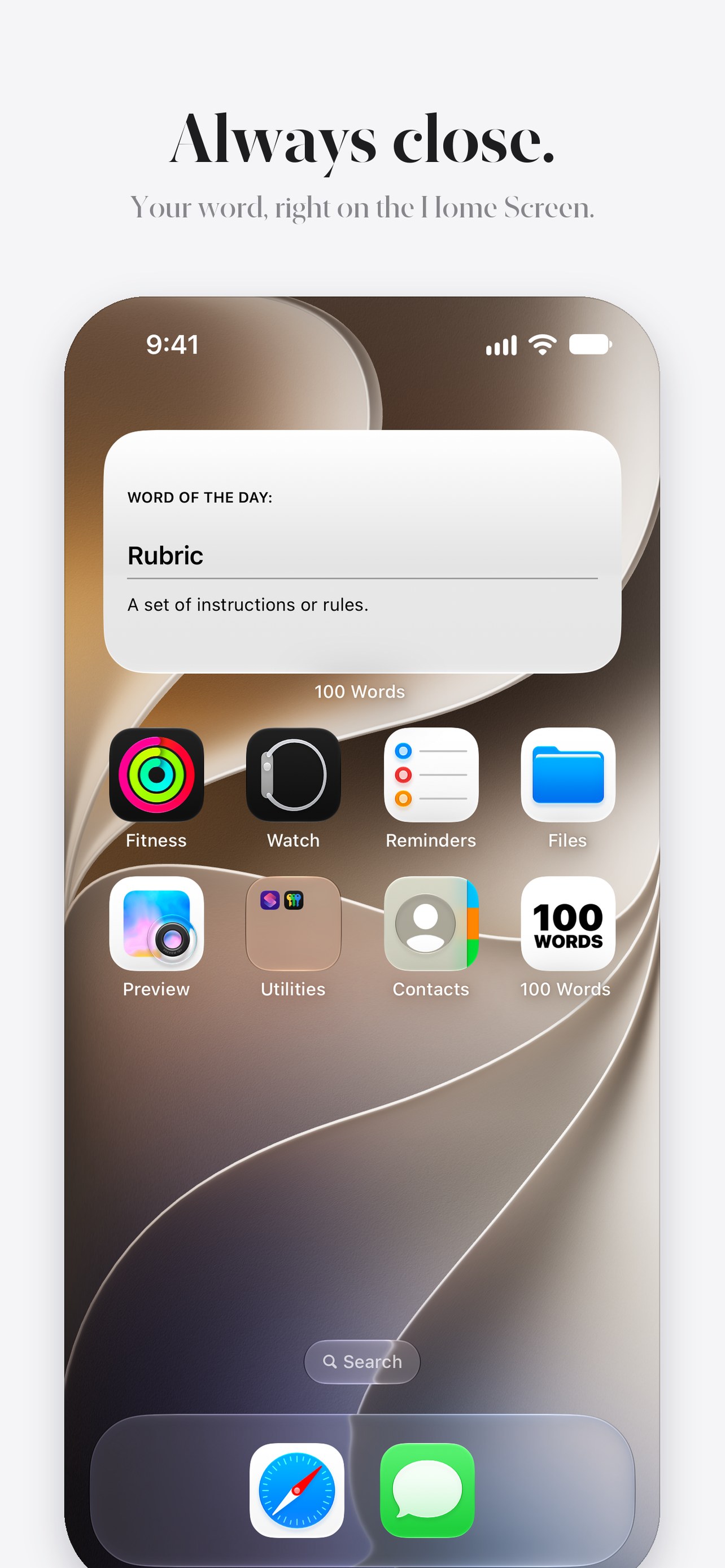 Word of the day widget on the iPhone Home Screen