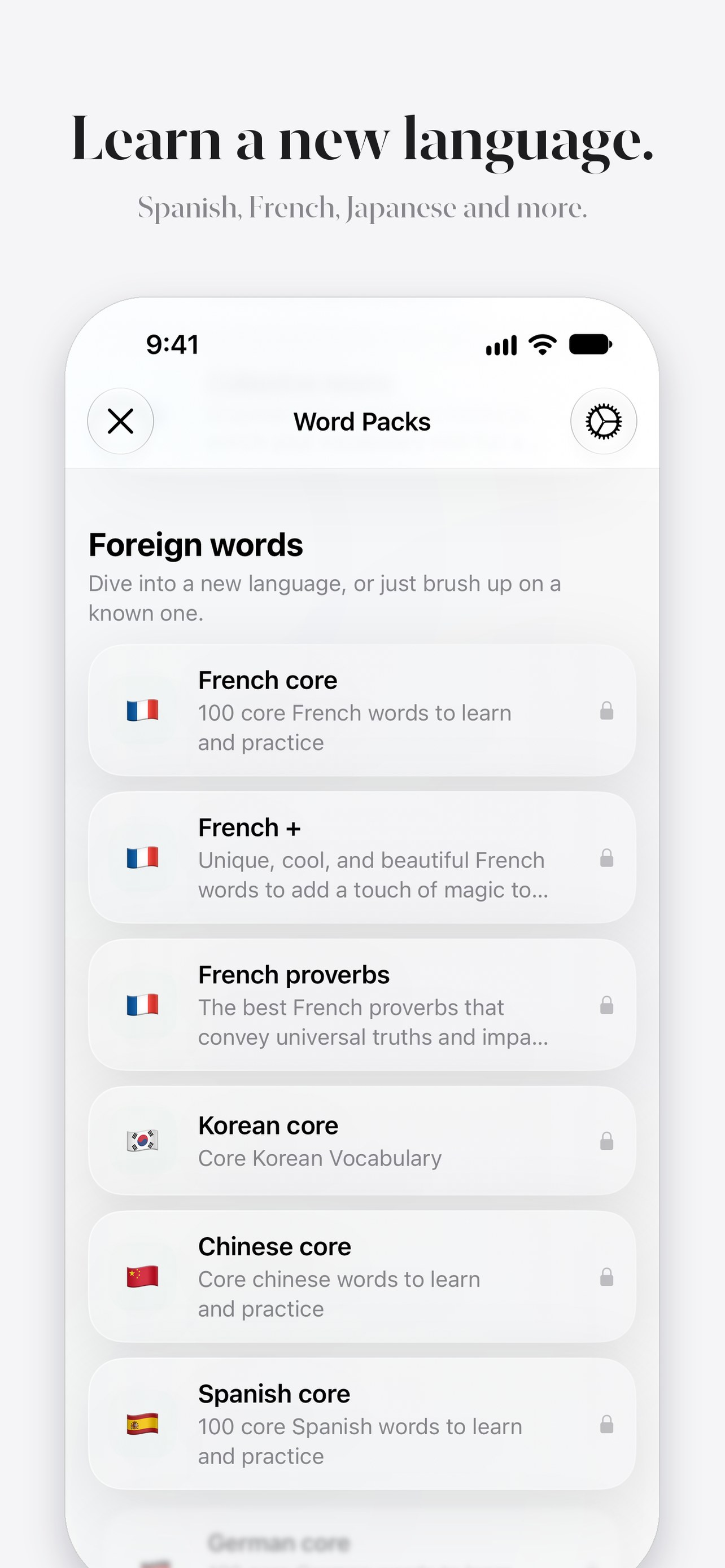 Language packs for Spanish, French, Korean and more