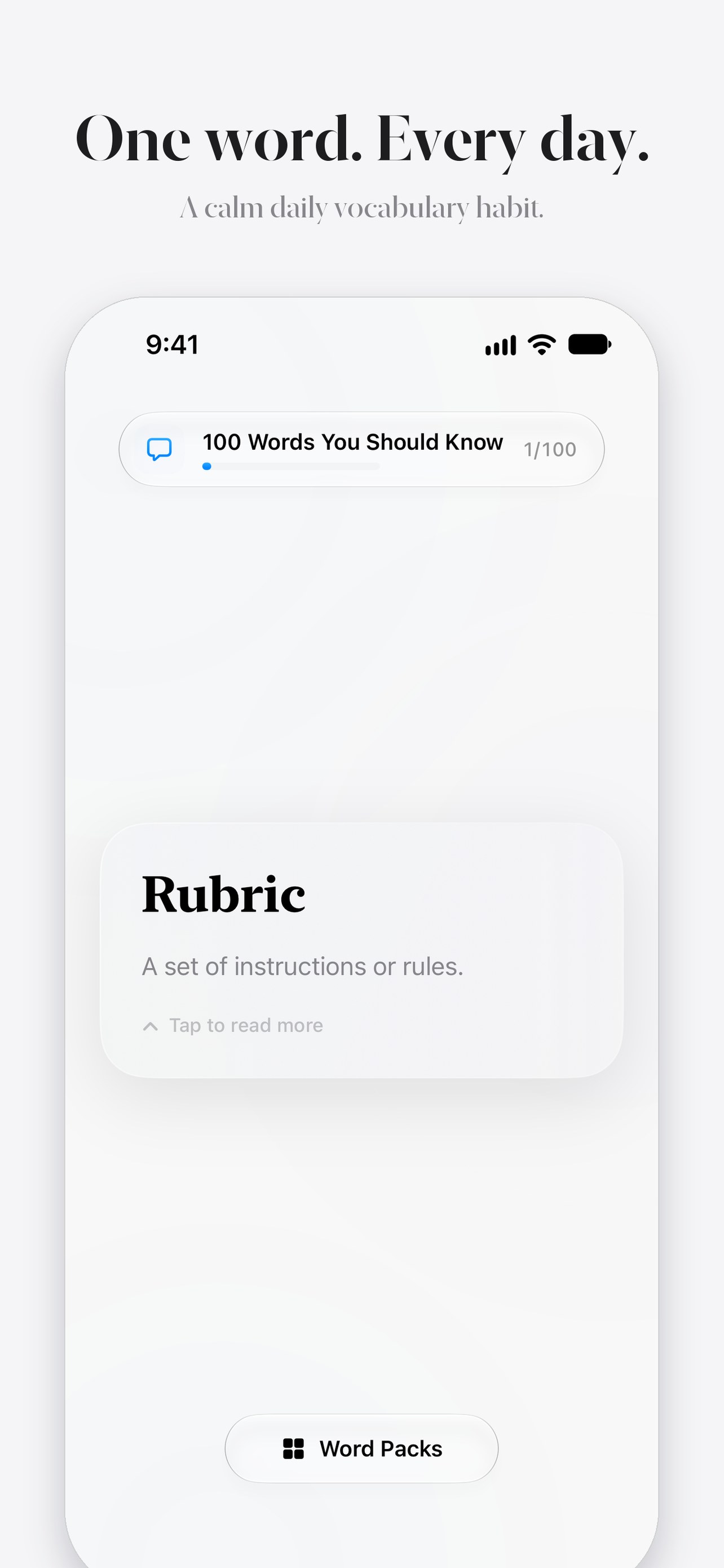 100 Words showing a single word of the day