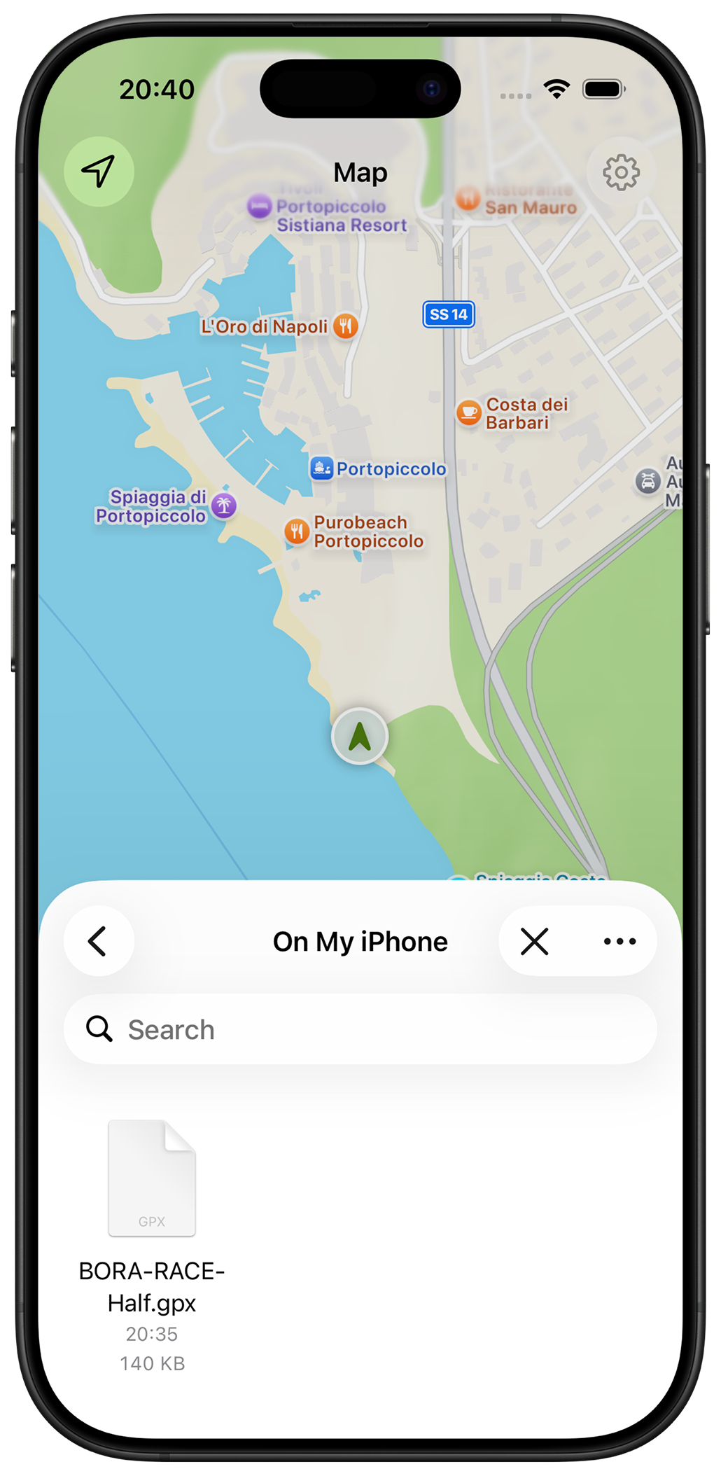 TrailMapper file import screen with GPX file selected